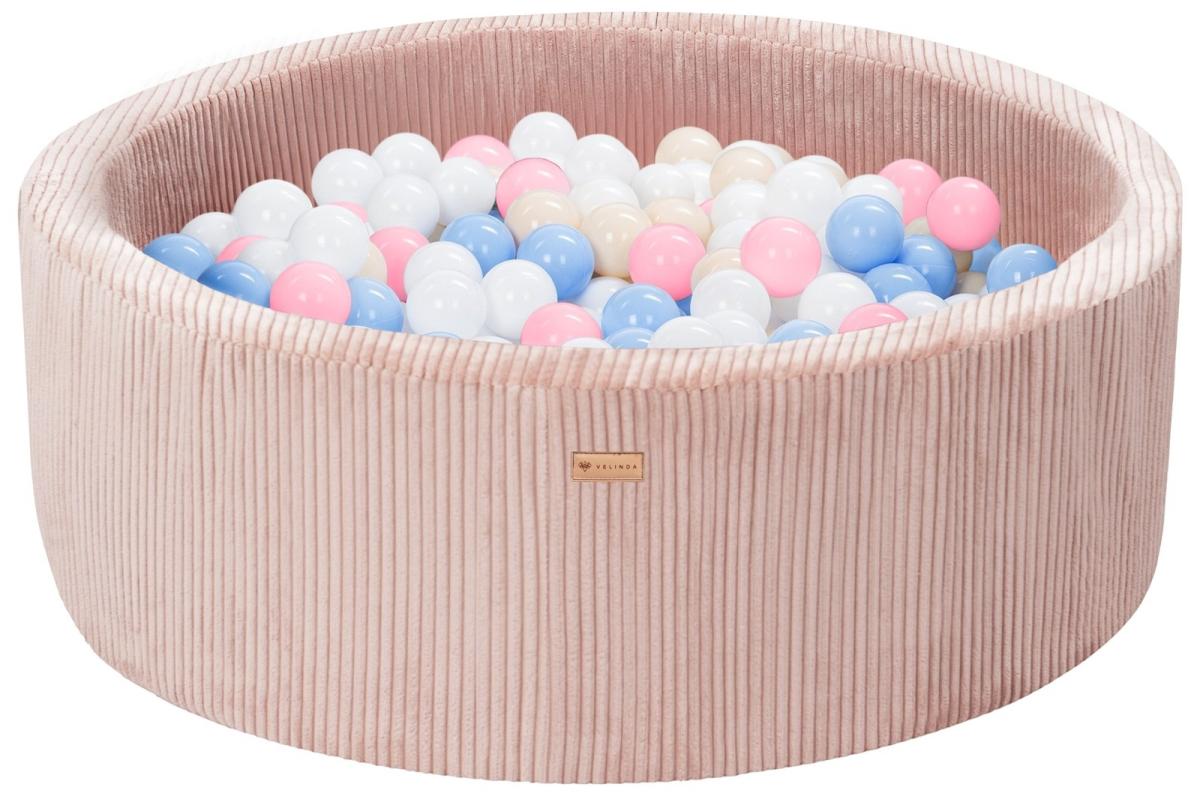 Velinda Piscine à balles en velours côtelé avec 300 balles, diamètre env. 90 cm — rose clair
