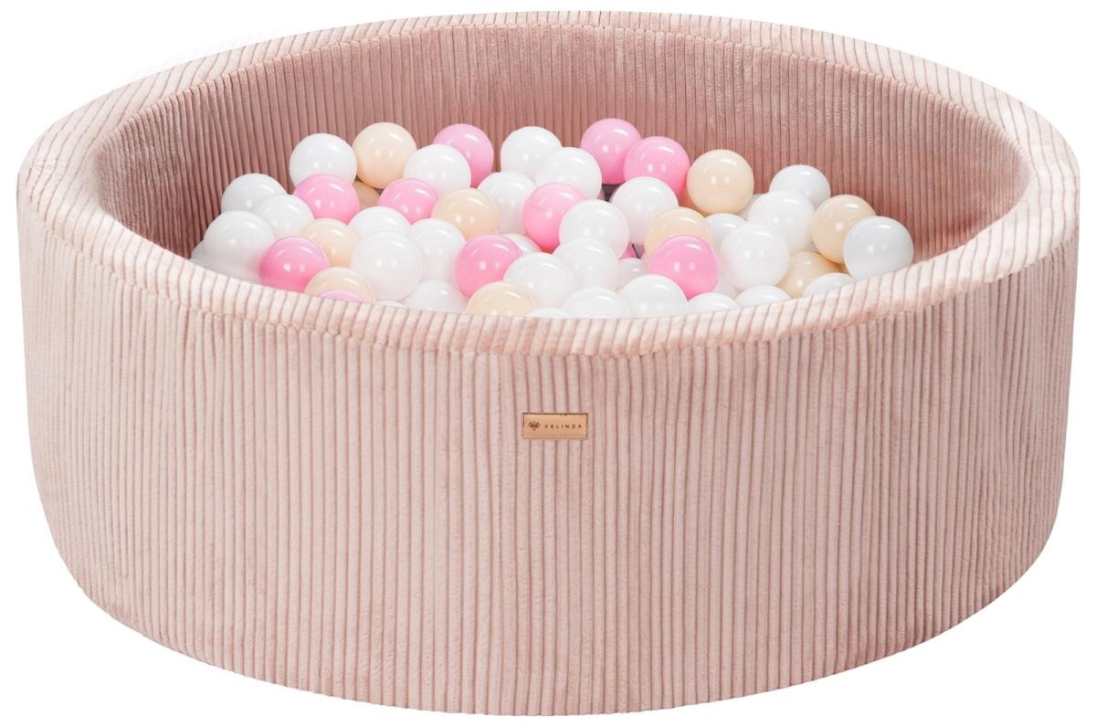 Velinda Piscine à balles en velours côtelé avec 300 balles, diamètre env. 90 cm — rose clair