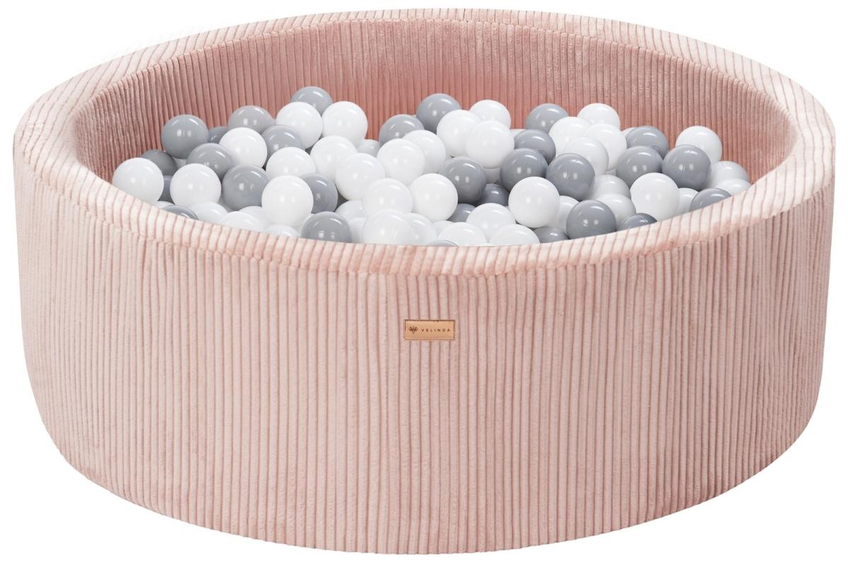 Velinda Piscine à balles en velours côtelé avec 300 balles, diamètre env. 90 cm — rose clair