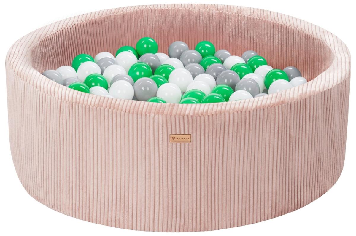 Velinda Piscine à balles en velours côtelé avec 300 balles, diamètre env. 90 cm — rose clair