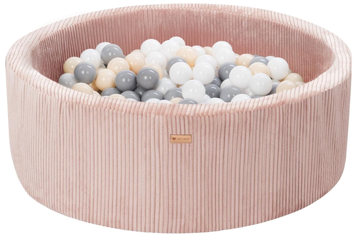 Velinda Piscine à balles en velours côtelé avec 300 balles, diamètre env. 90 cm — rose clair