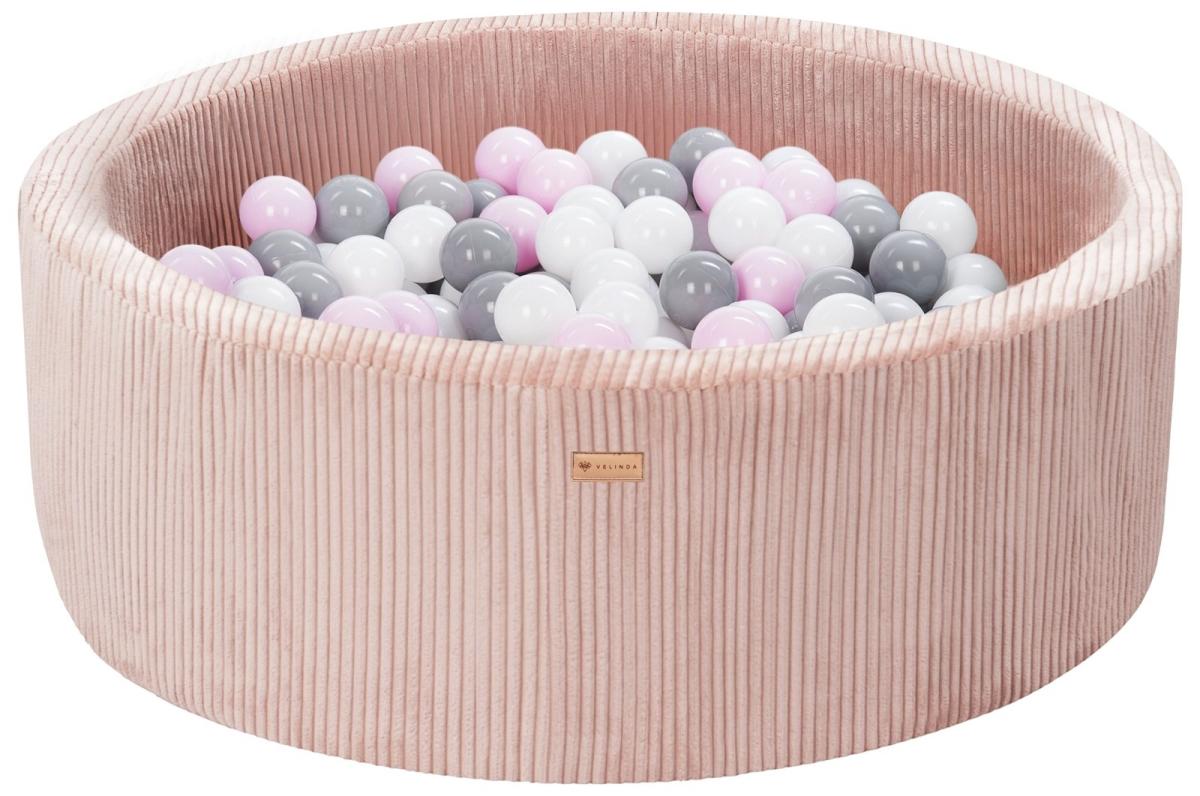 Velinda Piscine à balles en velours côtelé avec 300 balles, diamètre env. 90 cm — rose clair