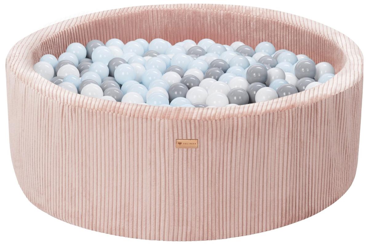 Velinda Piscine à balles en velours côtelé avec 300 balles, diamètre env. 90 cm — rose clair