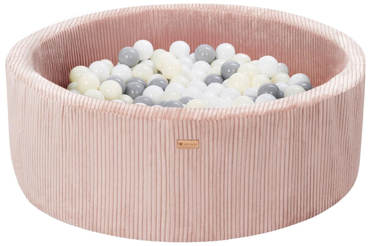 Velinda Piscine à balles en velours côtelé avec 300 balles, diamètre env. 90 cm — rose clair