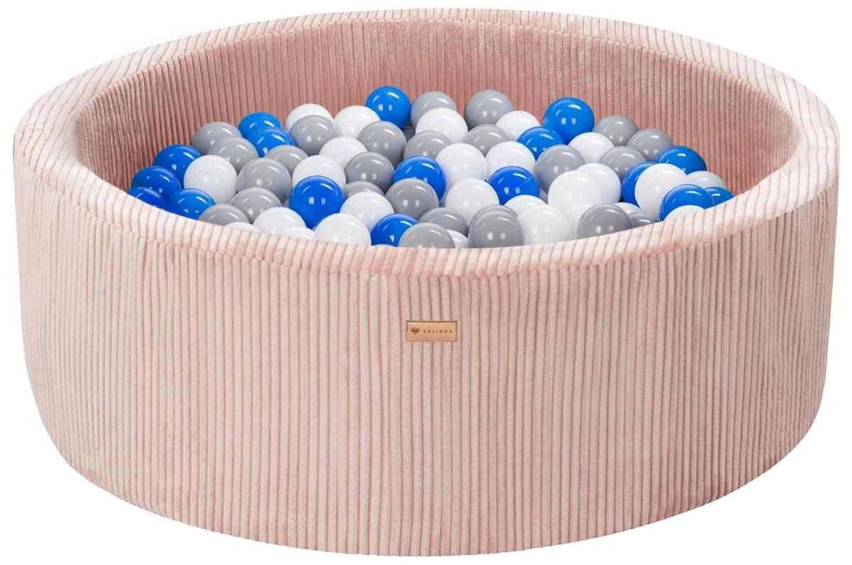 Velinda Piscine à balles en velours côtelé avec 300 balles, diamètre env. 90 cm — rose clair