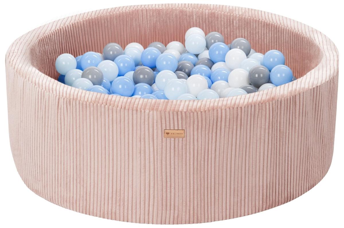 Velinda Piscine à balles en velours côtelé avec 300 balles, diamètre env. 90 cm — rose clair