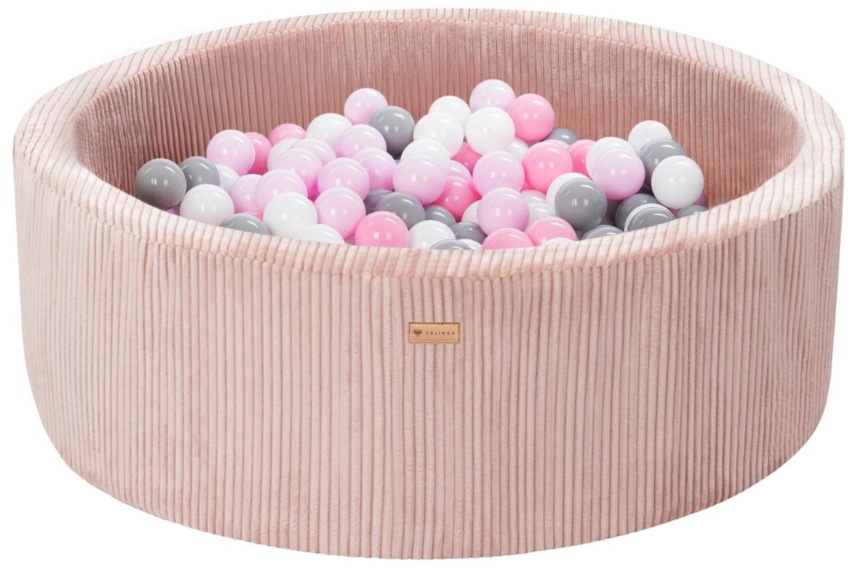Velinda Piscine à balles en velours côtelé avec 300 balles, diamètre env. 90 cm — rose clair