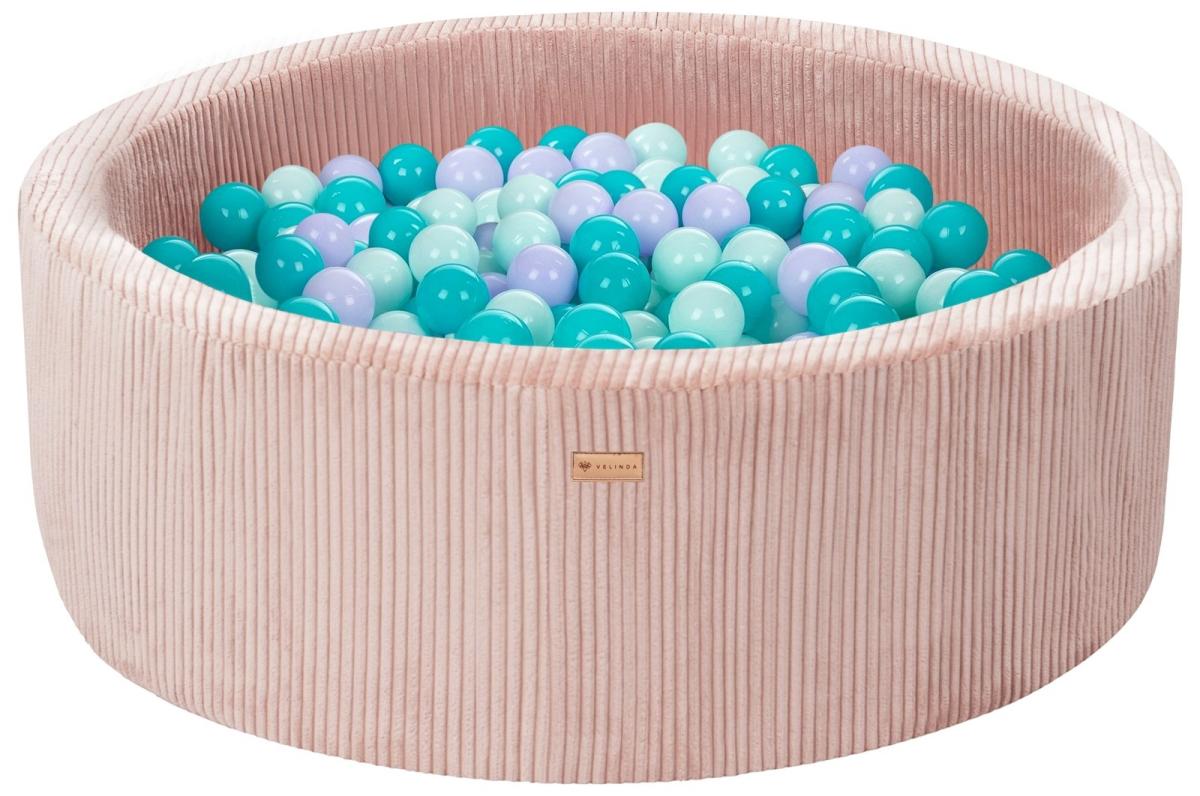 Velinda Piscine à balles en velours côtelé avec 300 balles, diamètre env. 90 cm — rose clair