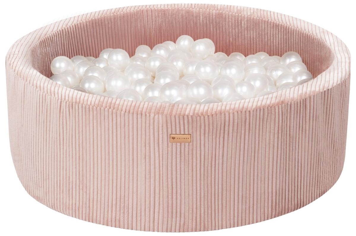 Velinda Piscine à balles en velours côtelé avec 300 balles, diamètre env. 90 cm — rose clair
