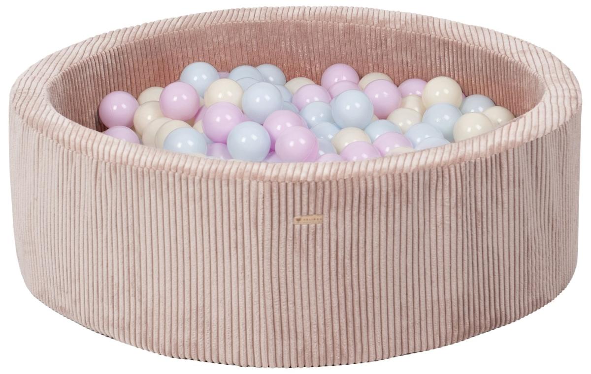 Velinda Piscine à balles en velours côtelé avec 300 balles, diamètre env. 90 cm — rose clair