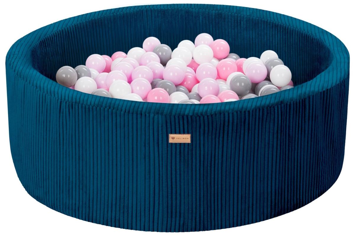 Velinda Piscine à balles en velours côtelé avec 300 balles, diamètre env. 90 cm — bleu marine