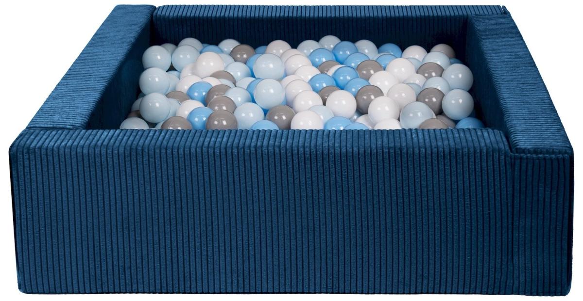Velinda Piscine à balles carrée avec 300 balles, velours côtelé, 5 éléments — bleu marine