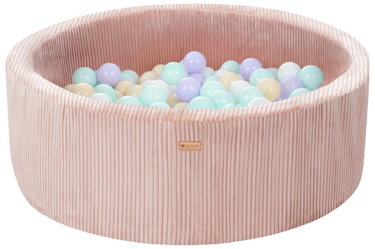 Velinda Piscine à balles en velours côtelé avec 200 balles, diamètre env. 90 cm — rose clair