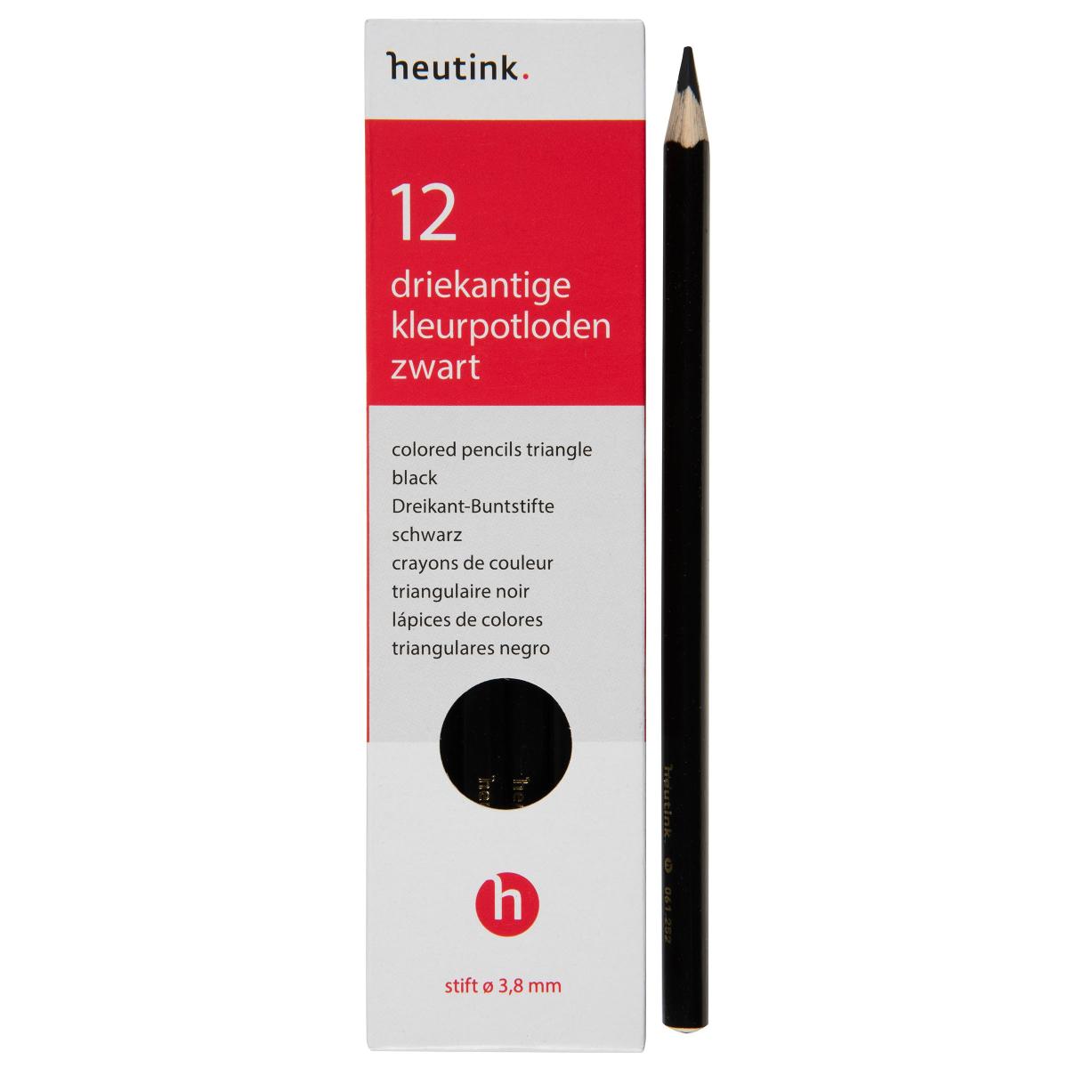 Crayons de couleur triangulaires Goldline, Heutink, étui de 12 crayons, noir