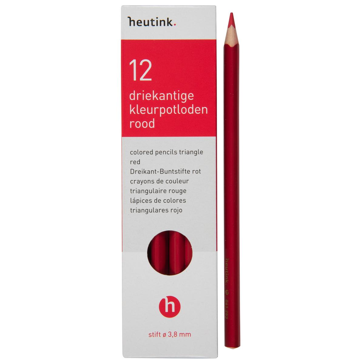Crayons de couleur triangulaires Goldline, Heutink, étui de 12 crayons, rouge