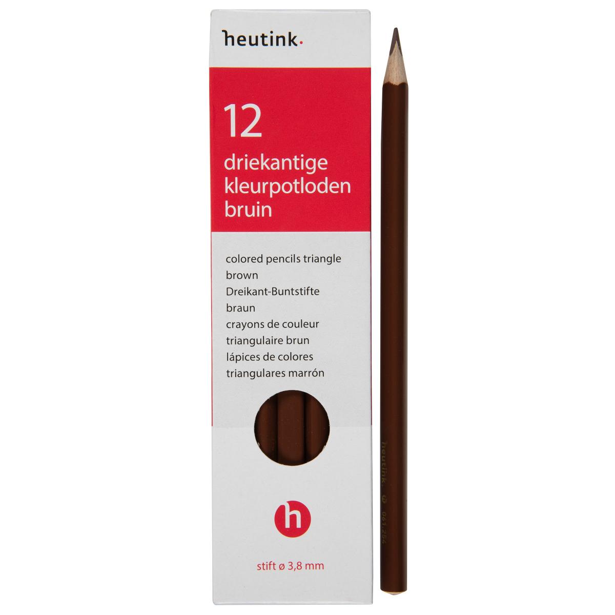 Crayons de couleur triangulaires Goldline, Heutink, étui de 12 crayons, brun