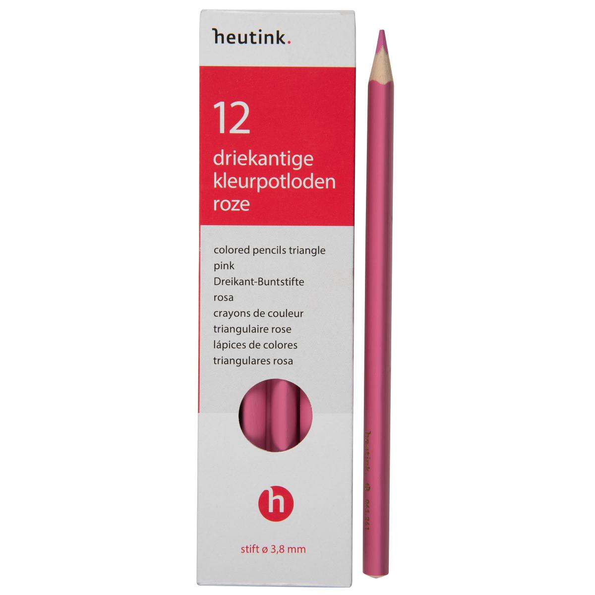 Crayons de couleur triangulaires Goldline, Heutink, étui de 12 crayons, rose