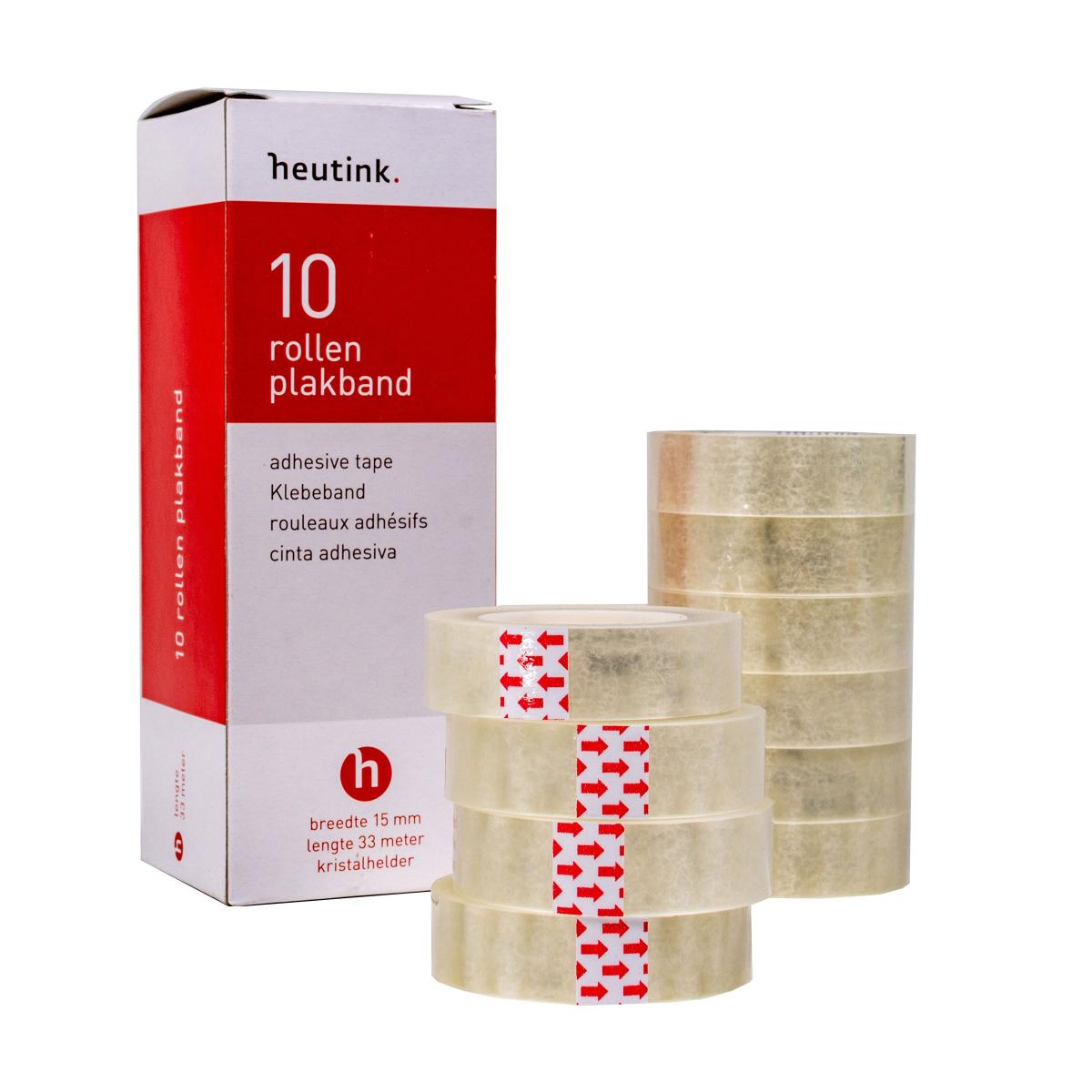 Ruband adhésif Heutink, 15 mm x 33 m, transparent, boîte de 10 rouleaux