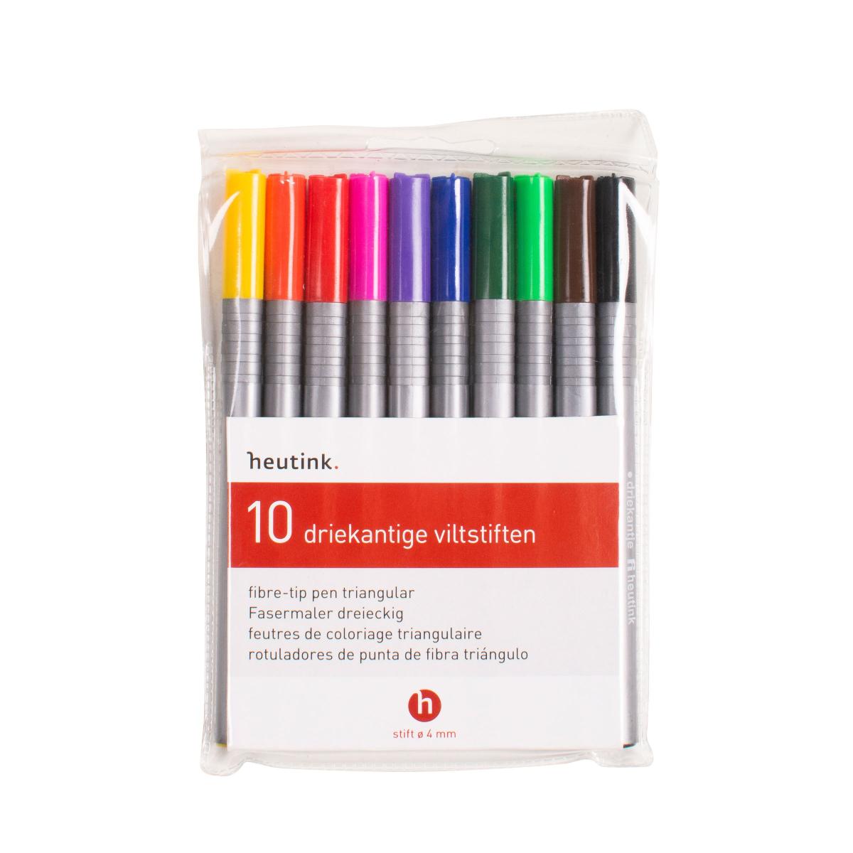 Feutres triangulairs Heutink, sac à 10 couleurs