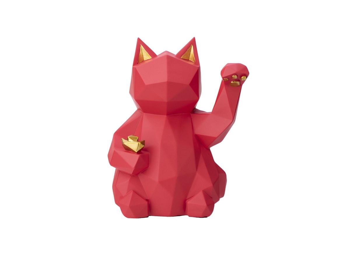 Statuette déco en résine en forme de Chat - Maneki-neko modernisé - Rouge