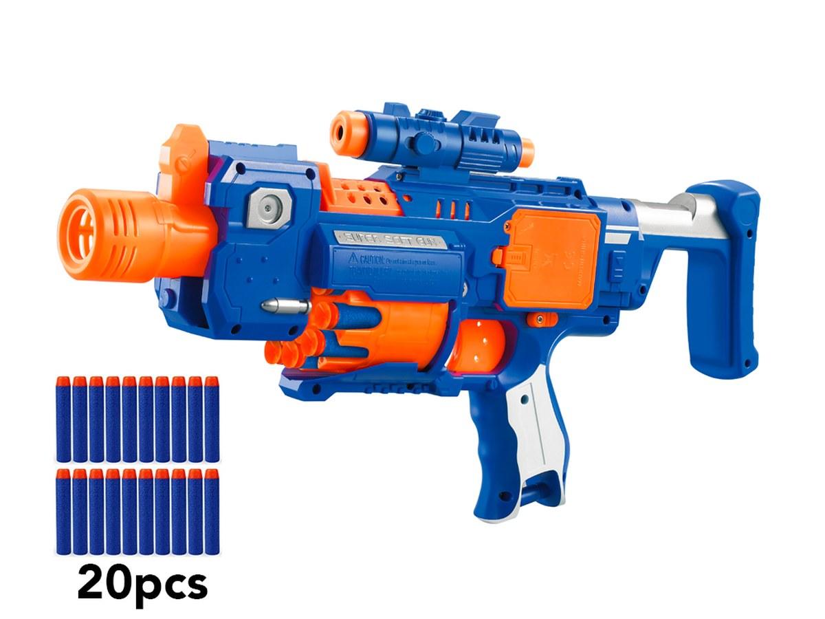 Pistolet mitrailleur à fléchettes en mousse - Rotation automatique du barillet - Portée jusqu'à 15 m