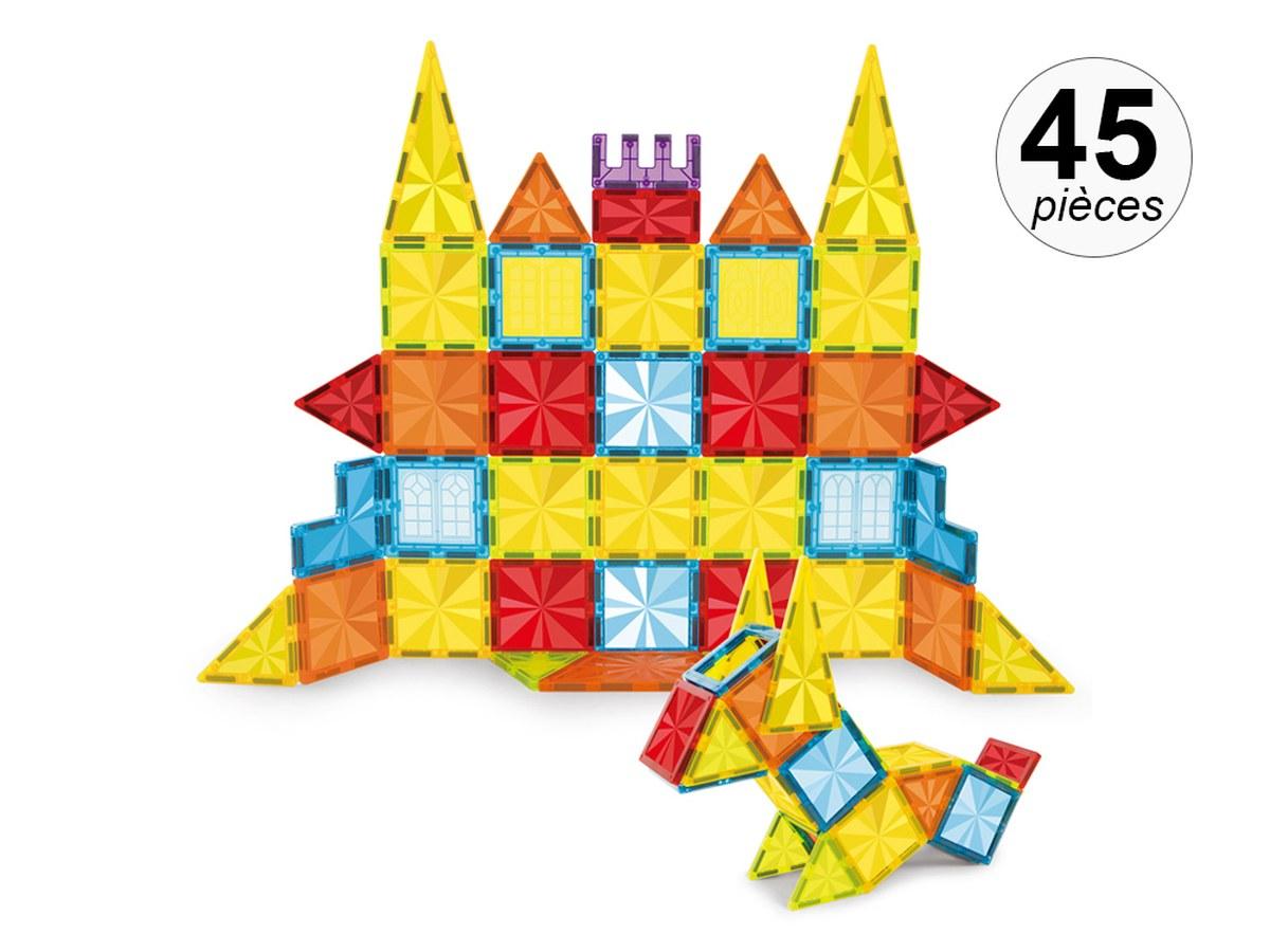 Jeu de construction magnétique - 45 pièces - Tuiles colorées - Matériaux ultra résistants - S