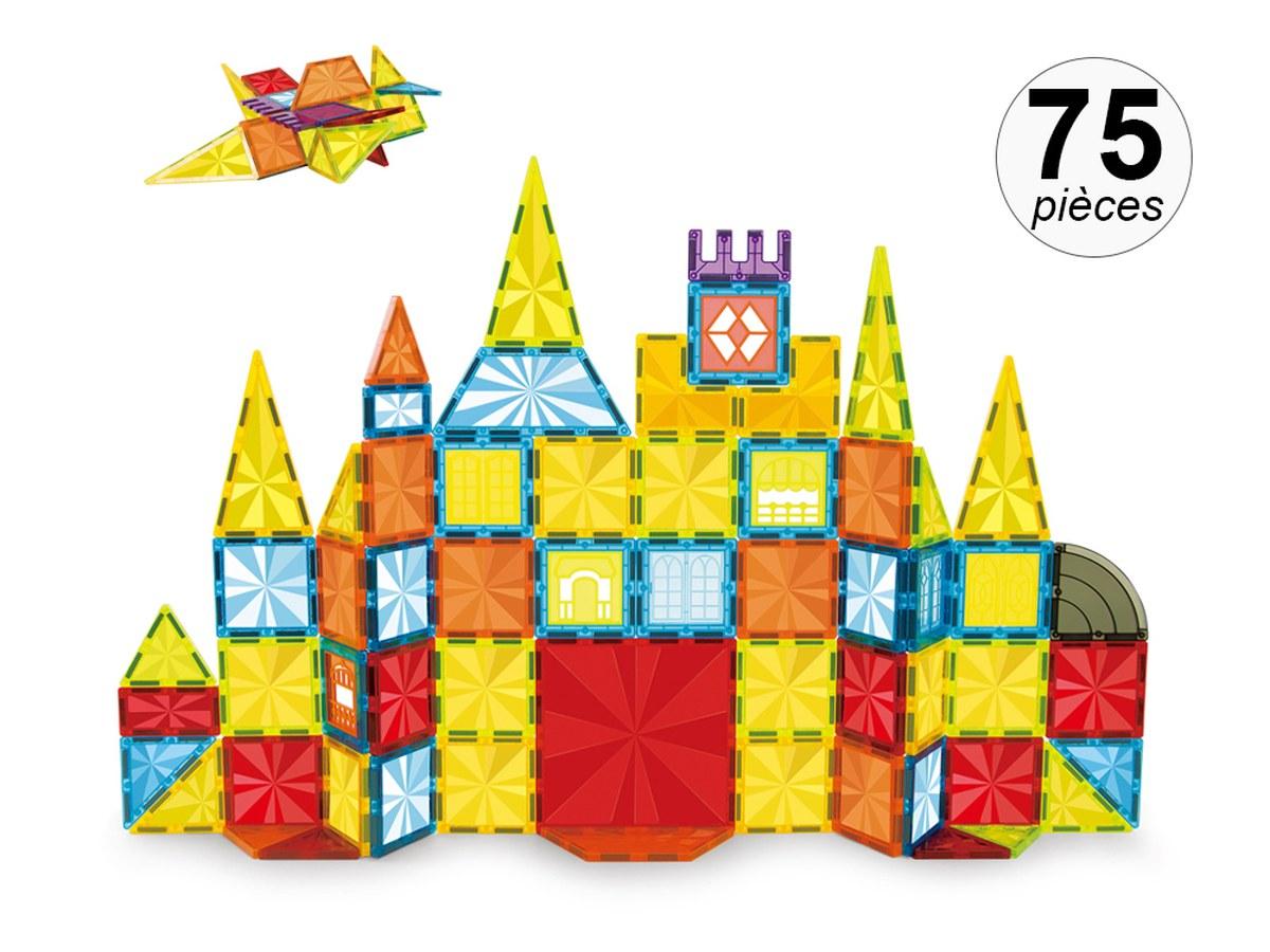 Jeu de construction magnétique - 75 pièces -Tuiles colorées - Matériaux ultra résistants - L