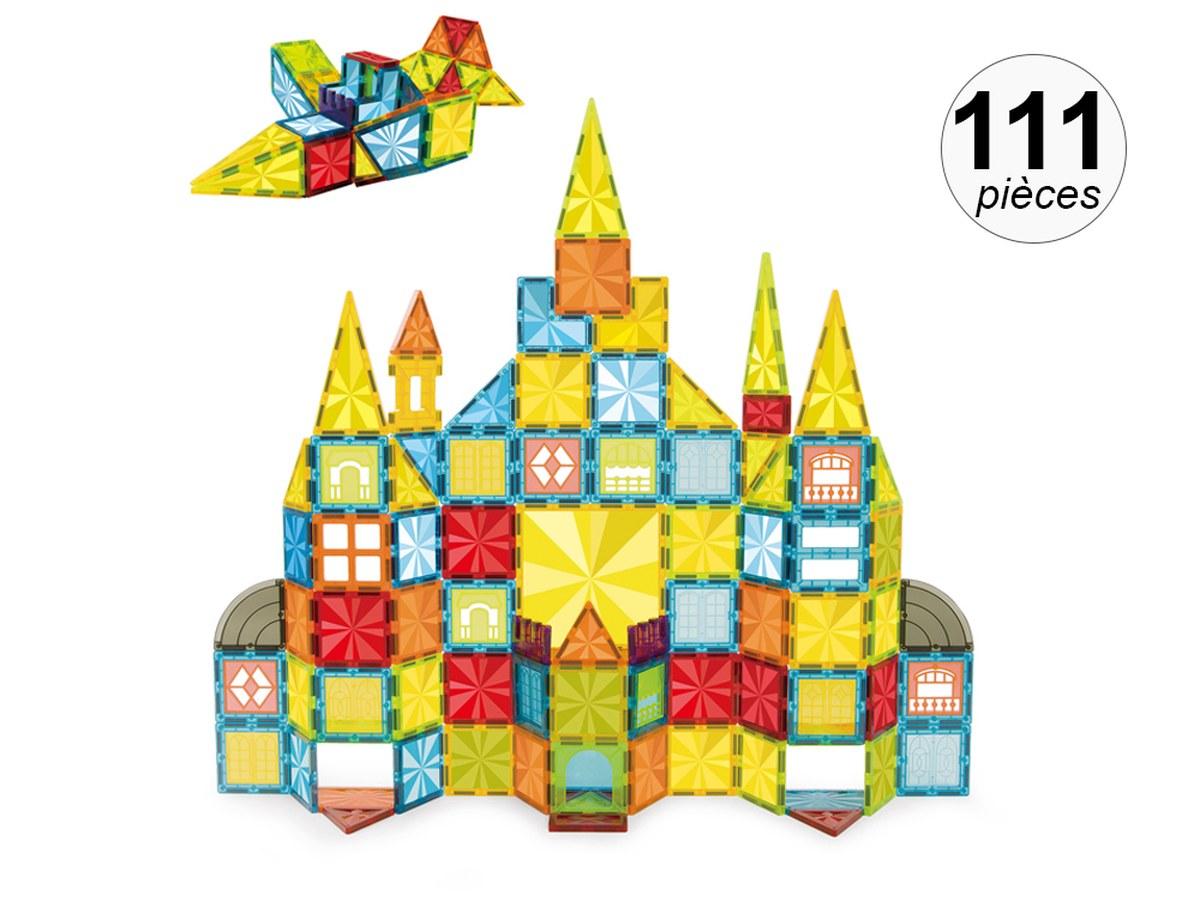 Jeu de construction magnétique - 111 pièces - Tuiles colorées - Matériaux ultra résistants - XL