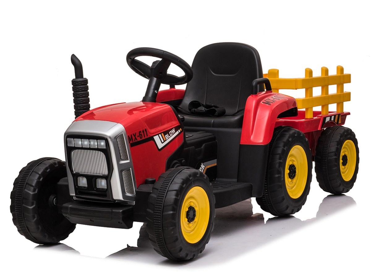Tracteur Électrique Enfant avec Remorque - 12V, Télécommande, Effets Sonores - Rouge