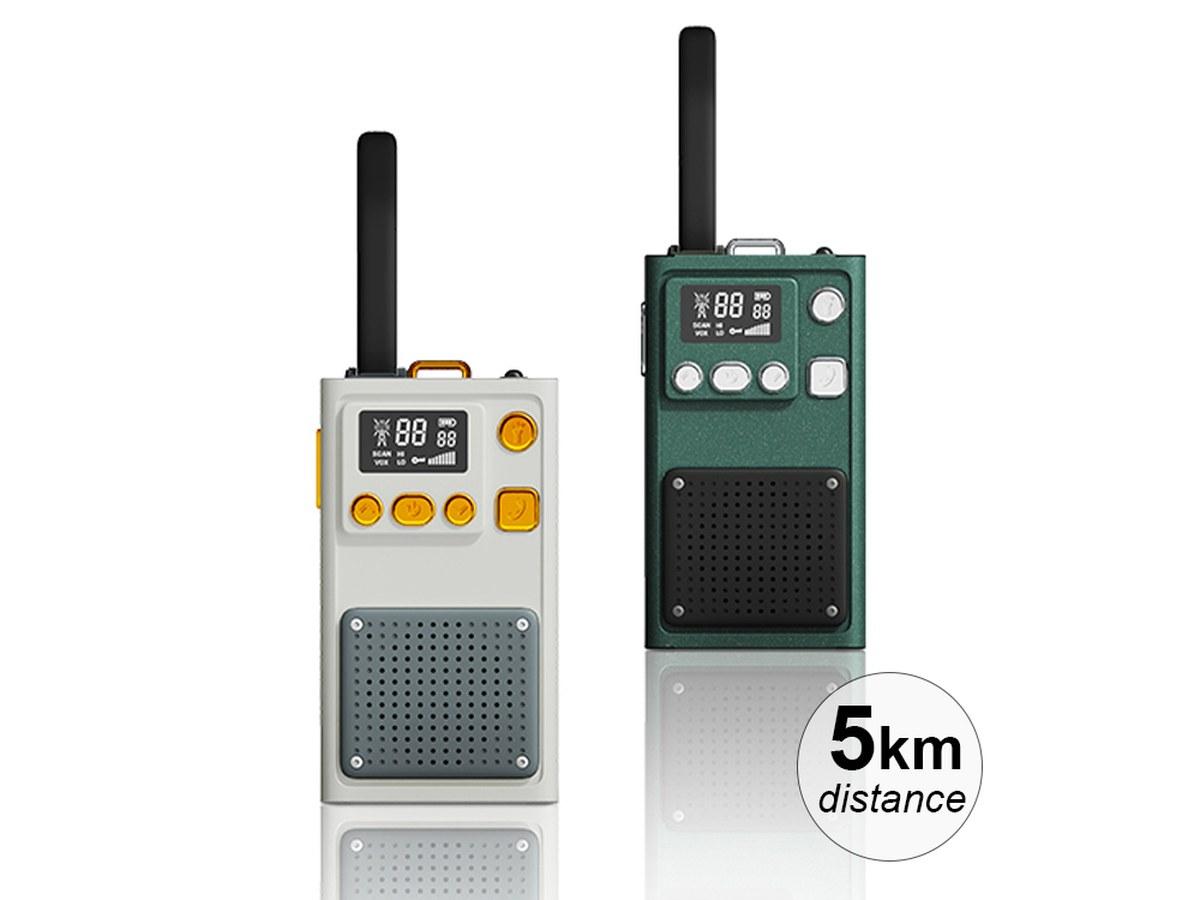 Talkie-Walkies Enfant - Portée 5 km, VOX, Écran LCD, Lampe Torche - Beige et Vert - Lot de 2