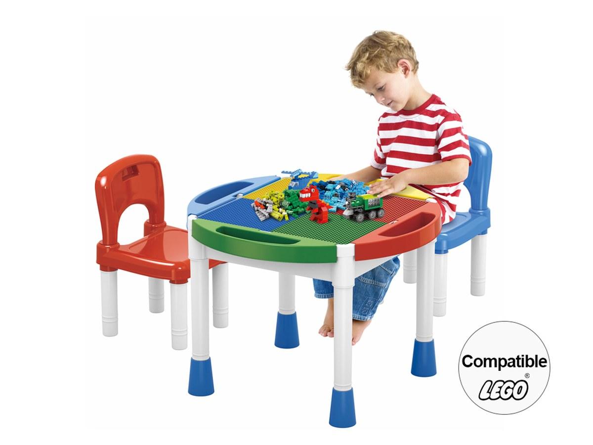 Table de Construction 2 en 1 - Plateau Réversible, Rangement Intégré, 2 Chaises - Multicolore
