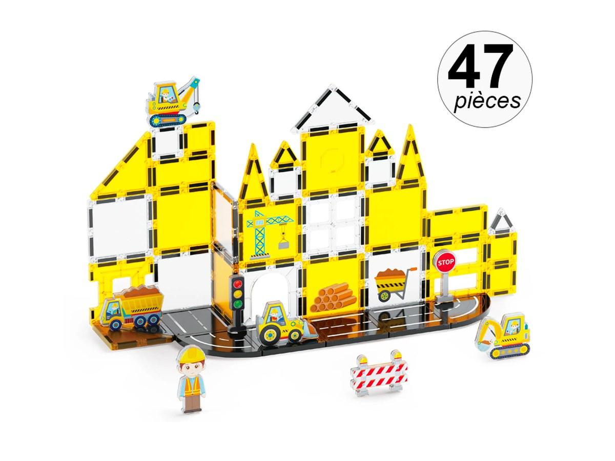 Jeu de Construction Magnétique - Véhicules de Chantier - 47 Pièces