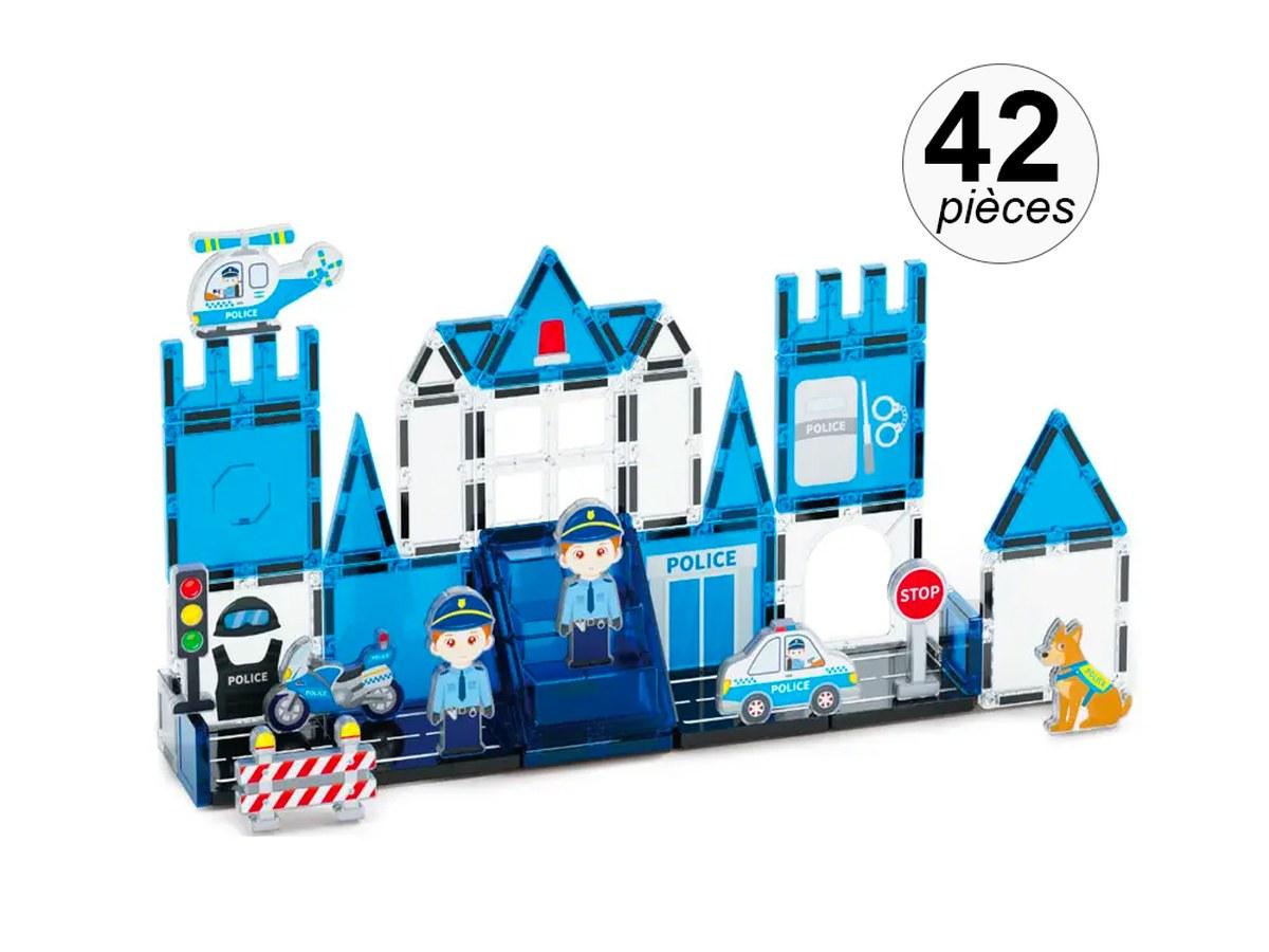 Jeu de Construction Magnétique - Véhicules et Éléments de Police - 42 Pièces