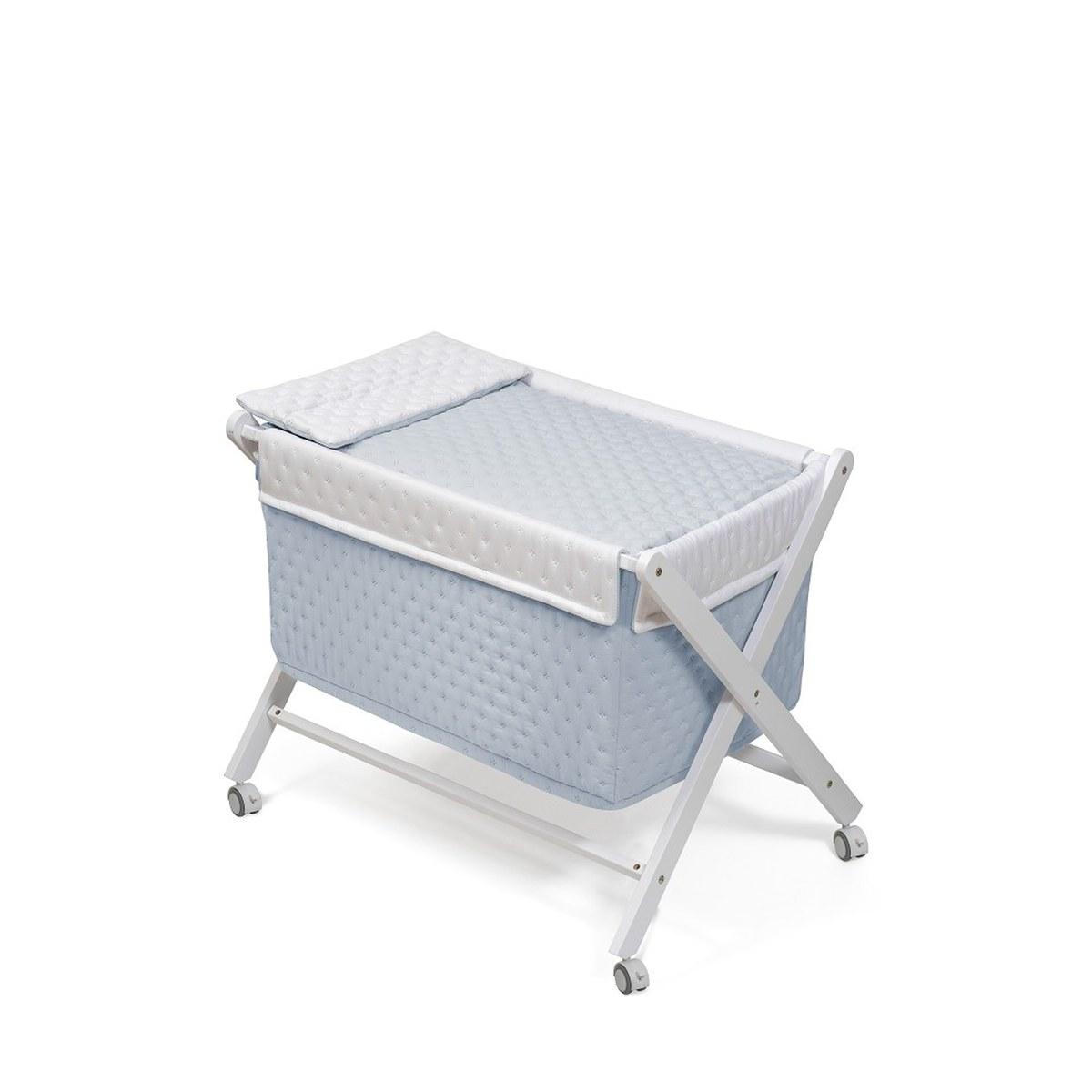Berceau pliant en hêtre avec matelas - gaufré Interbaby - bleu