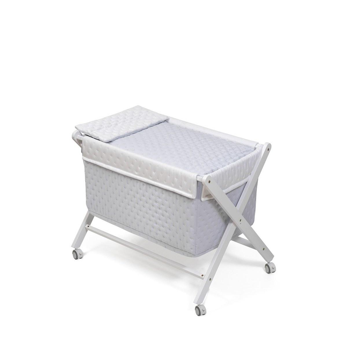 Berceau pliant en hêtre avec matelas - gaufré Interbaby - gris