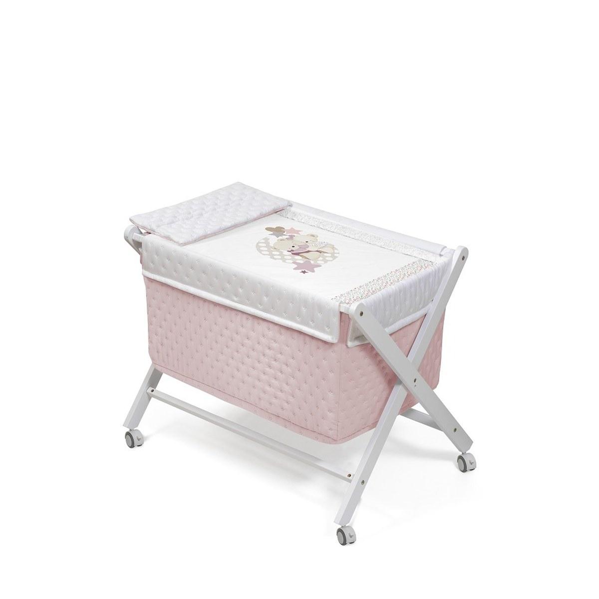 Berceau pliant en hêtre avec matelas - Fleurs et pétales Interbaby - rose